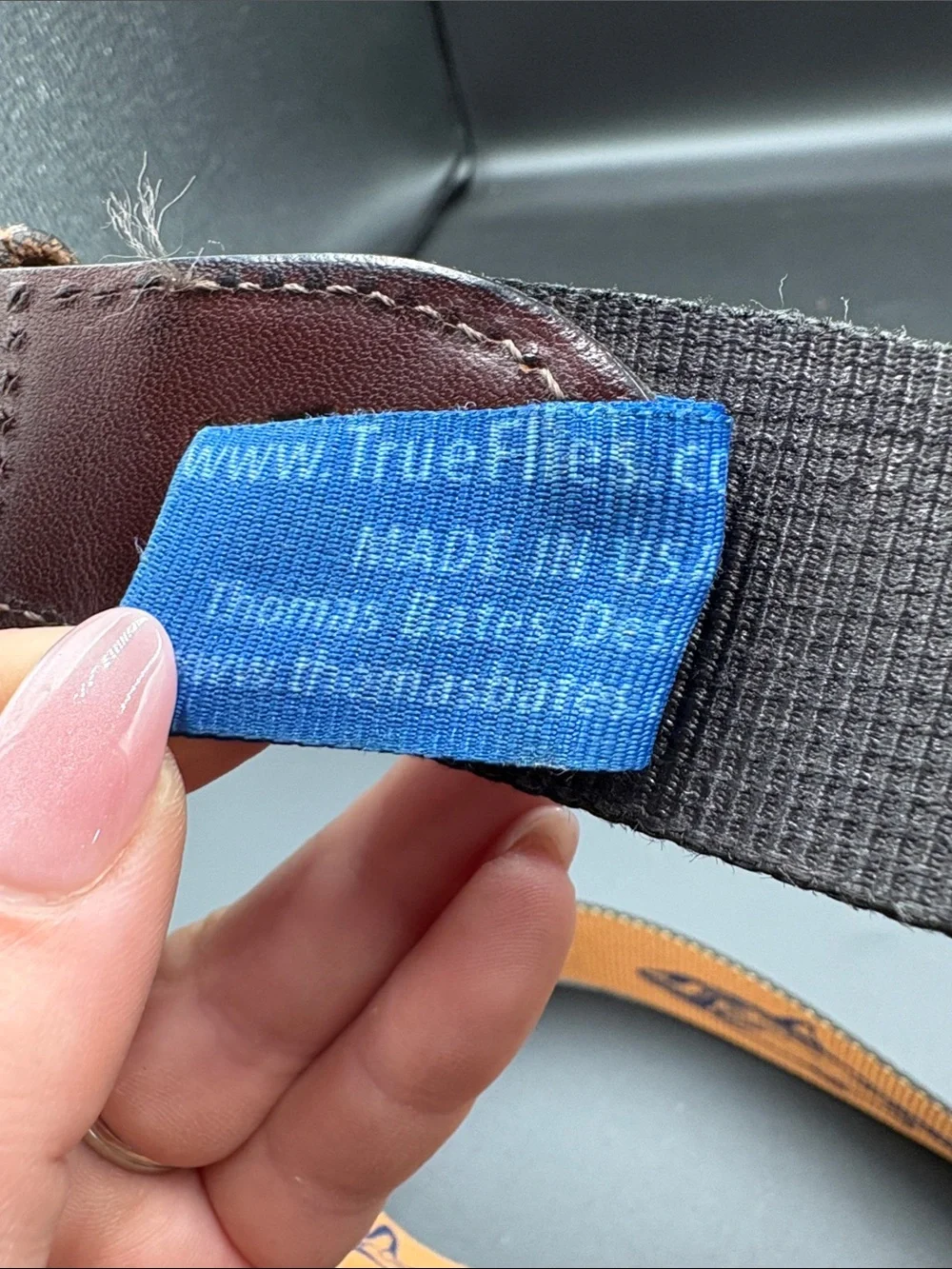 True Flies Fish-Print Belt with Leather Trim size 34
